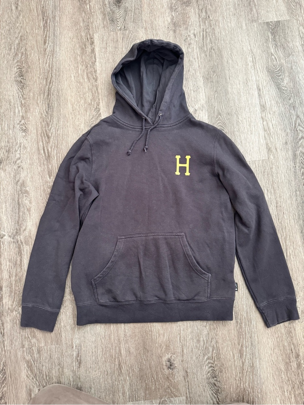 HUF Black Crewneck Hoodie with Yellow 'H' Chest Logo